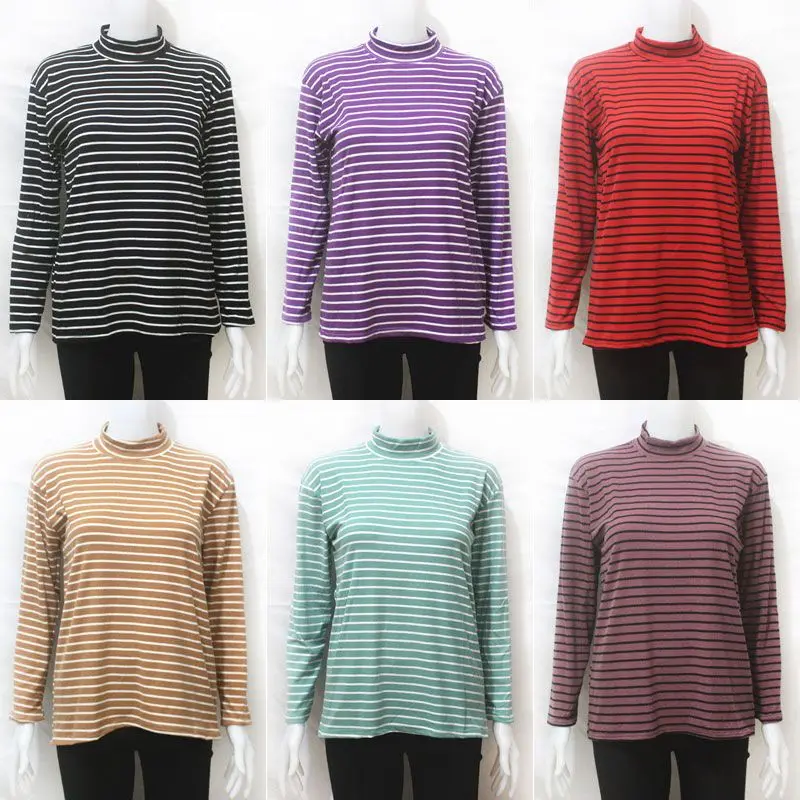

1 Middle-aged women's clothing stripe half mother turtle neck long sleeve T-shirt big yards to coat render unlined upper garment