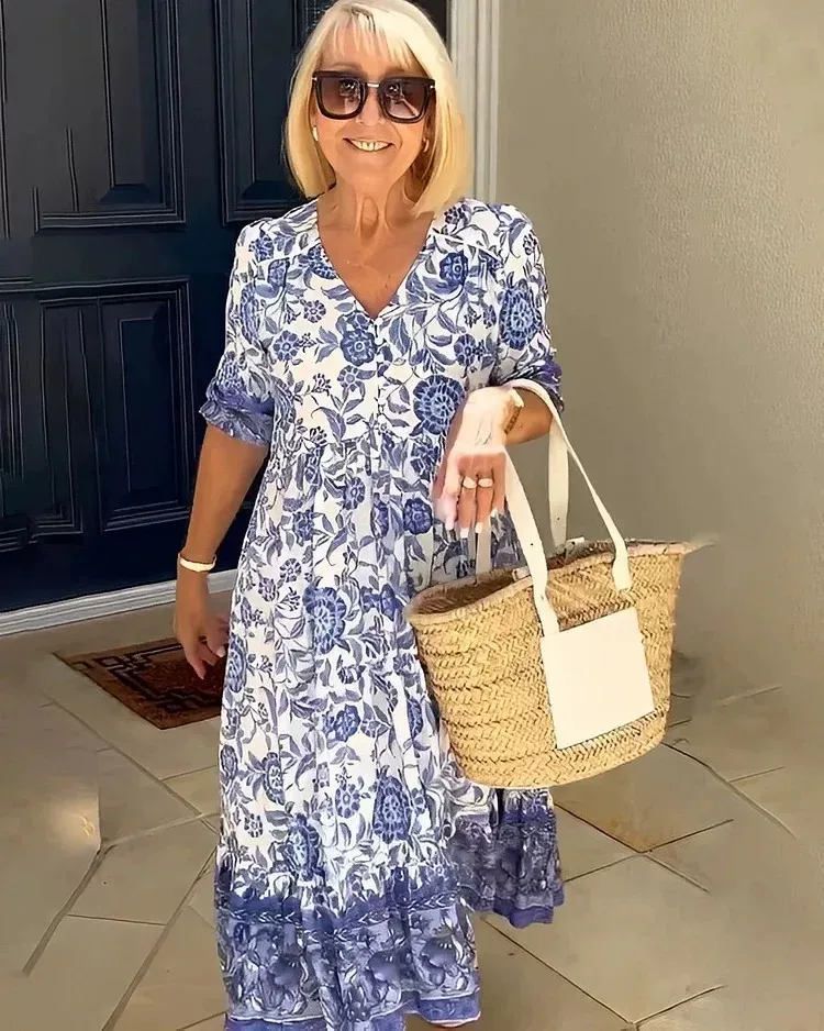 Temperament commuter long floral tie-dye print large size loose dress woman
Temperament commuter long floral tie-dye print large size loose dress woman