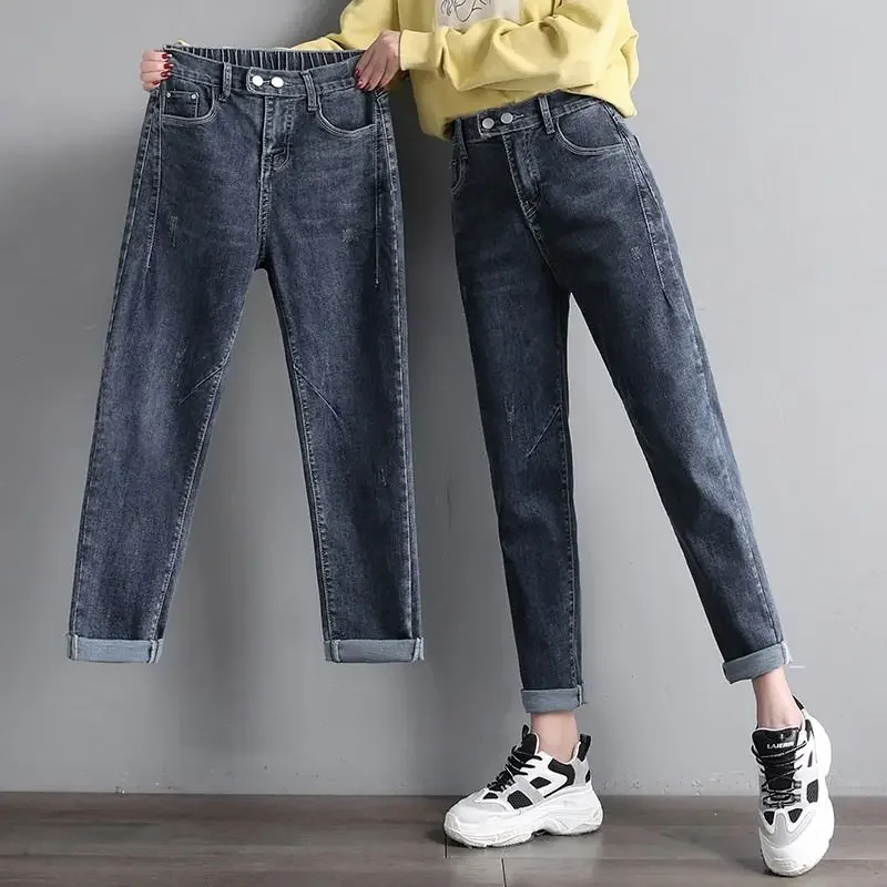 

Women's Jeans and Capris Gray Pants for Woman with Pockets Pipe Cropped High Waist Shot Trousers Blue Luxury Designer Basics Z R