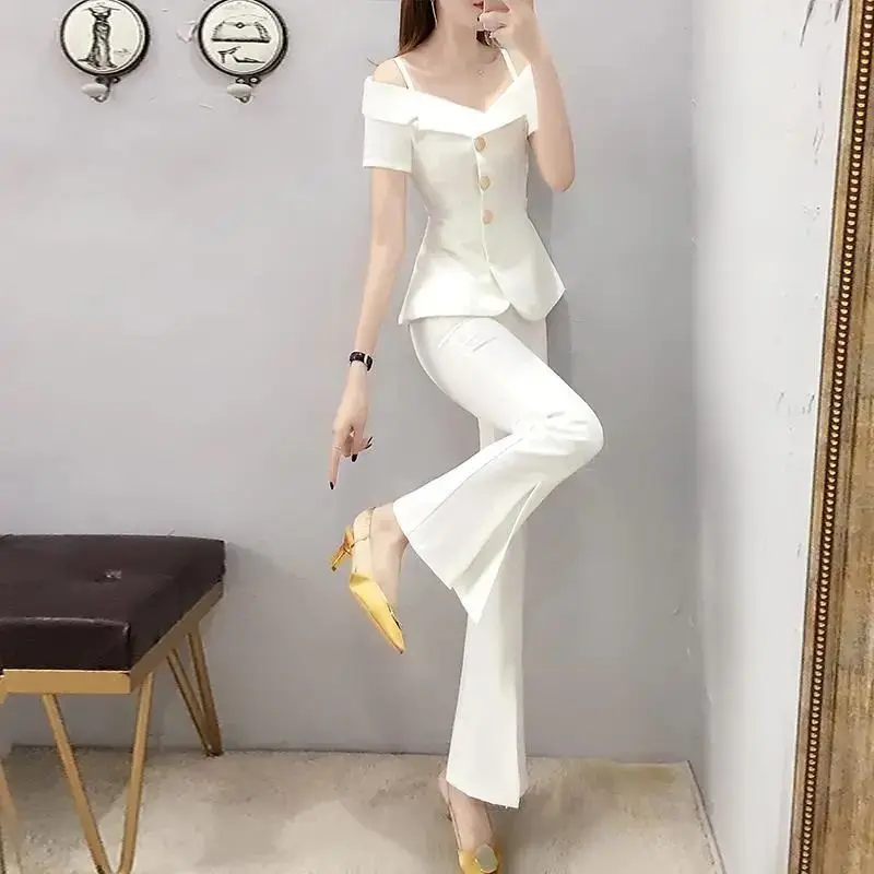 

Womens 2 Pant Sets Blazer and Outfit Wide Leg Trouser Suit White Two Piece Set Pants for Women Sexy Classy Co Ord Promotion Xxl