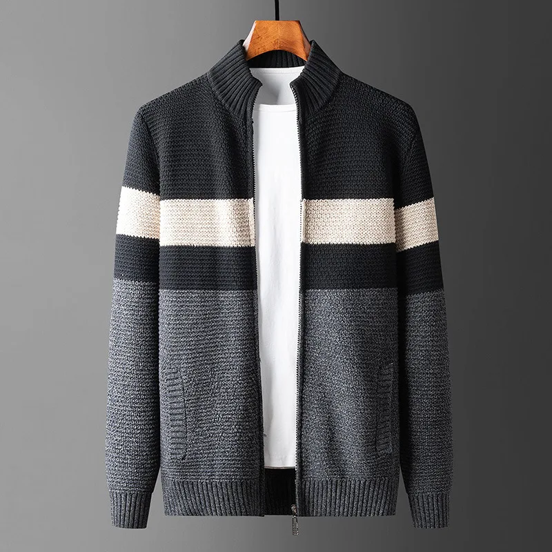 

2022 Autumn Winter Knitted Male Sweaters Luxury Stand Collar Jacquard Striped Mens Sweaters Fashion Zipper Man Sweaters 3XL