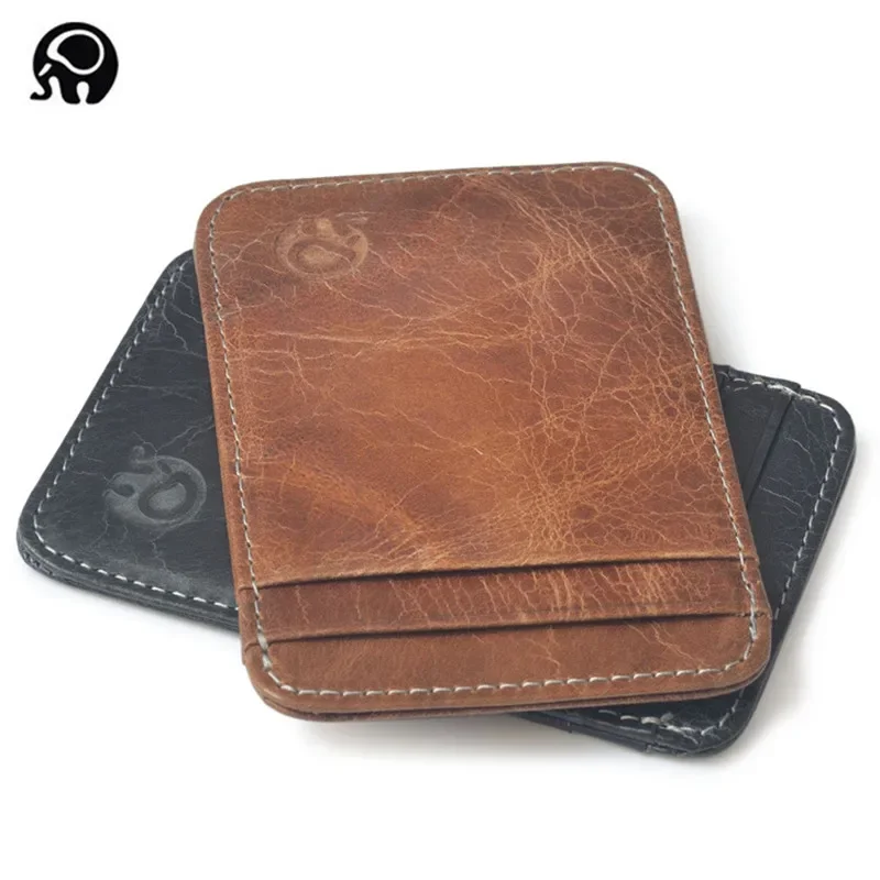 

Wholesale Genuine Leather Convenient ID Pocket Bank Credit Card Case Thin Card Wallet Men Cash Cards Pack Bus Card Holder NEW