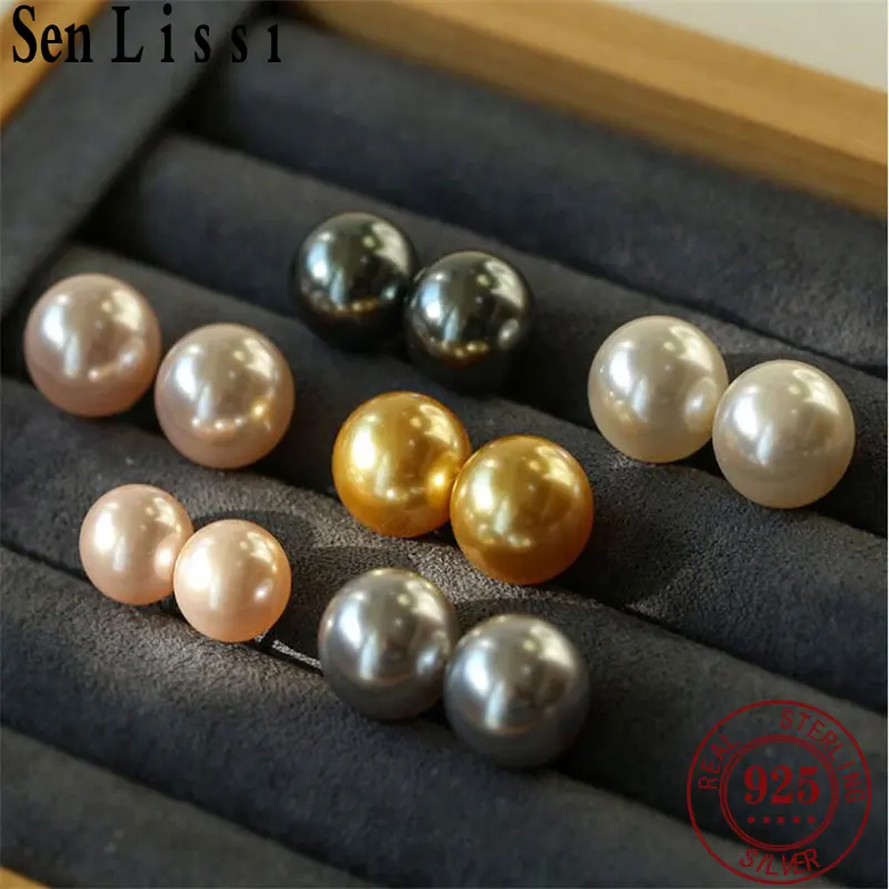 

Senlissi- 18K Gold Needle Natural Freshwater White and Gray Pearl 4-12mm 925 Sterling Silver Stud Earrings for Women Jewelry