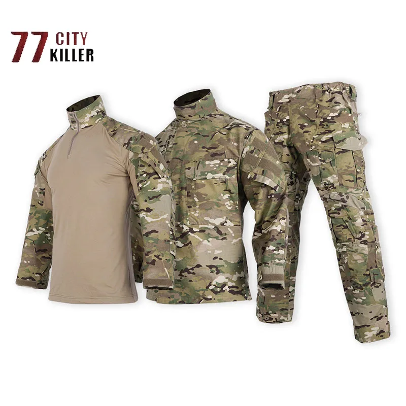 

G3 Military Tactics Men's Three Piece Camo Multi Pocket Zipper Wear Resistant Jacket Men's Outdoor Sports Jogging Combat Pants