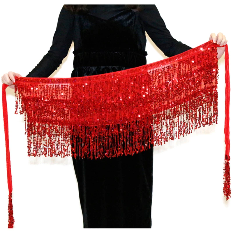

4 Layers Sequined Fringed Shiny Waist Chain Indian Bohemian Lace-up Waist Scarf Sequined Fringed Skirt Belly Dance Hipster Skirt