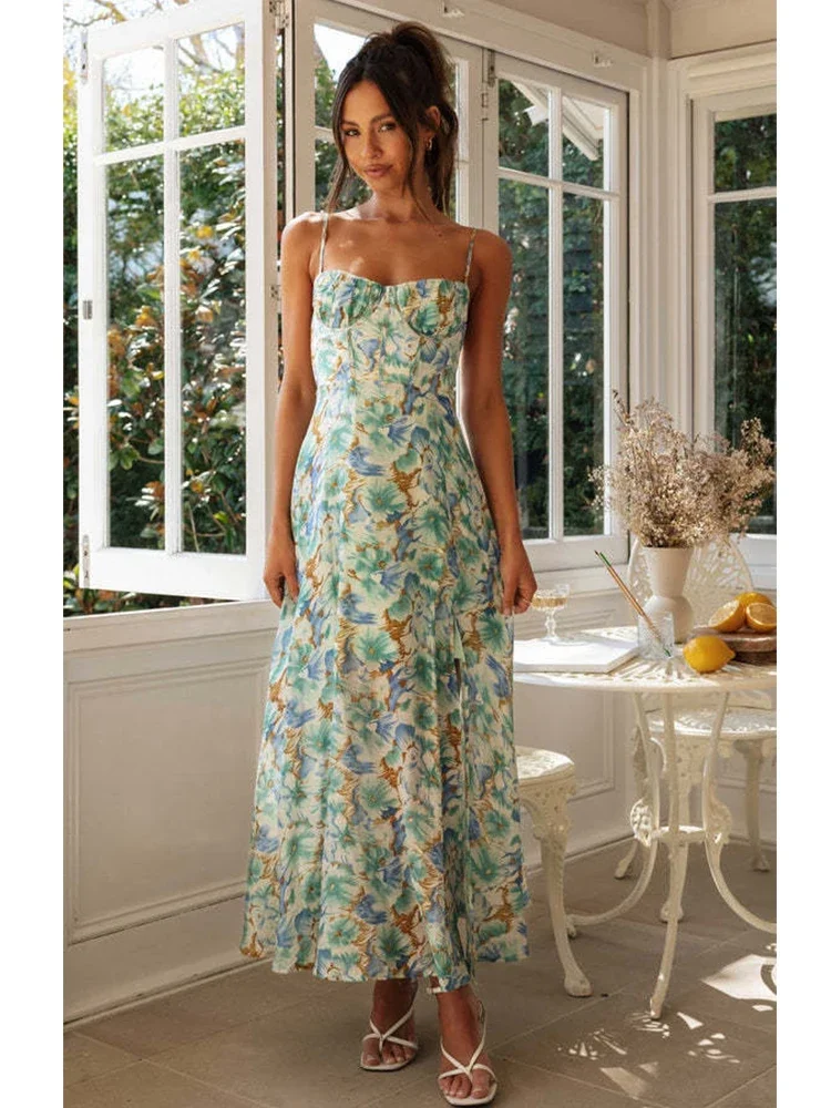 Chicheca Floral Printed Boho Slip Dress Women Sexy Split Backless Green Maxi Vestidos Sundress Strappy A-line Beach Party Dress
Chicheca Floral Printed Boho Slip Dress Women Sexy Split Backless Green Maxi Vestidos Sundress Strappy A-line Beach Party Dress