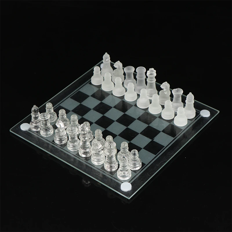 

1Set Craft Crystal Glass Chess Set Acrylic Chess Board Anti-broken Elegant Glass Chess Pieces Board Game Family Chess Game
