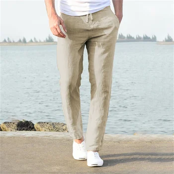 Calças Esportivas de Ginástica e Corrida Masculinas: Conforto e Estilo no Exercício Físico 12 2023 Men's Cotton Linen Pants Male Autumn New Breathable Solid Color Linen Trousers Fitness Streetwear S-3XL