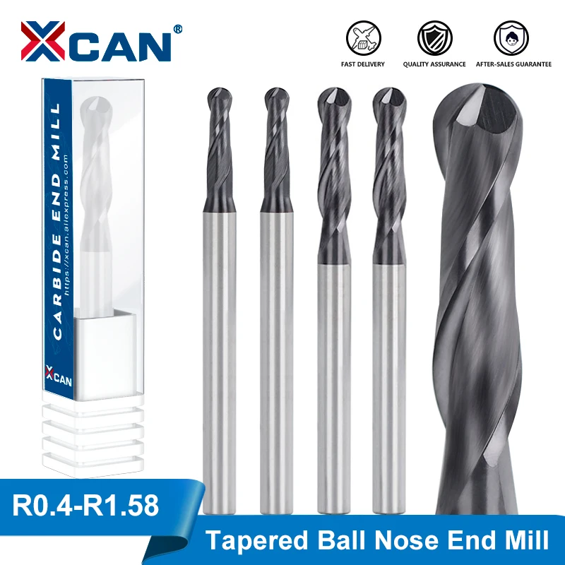 

XCAN Ball Nose End Mill 1/8 Shank Two Flute Spiral Router Bit Carbide EndMill CNC Radius Milling Cutter R0.4 R0.79 R1.19 R1.58