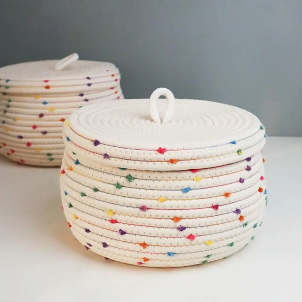 

Good Woven Cotton Line Storage Baskets Weaving Nordic Home Sundries Handmade Practical Large Capacity Sundries Basket for Dorm