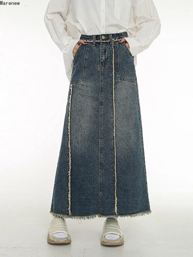 Женская винтажная джинсовая юбка Harajuku, Повседневная трапециевидная юбка с высокой талией и разрезом, в стиле ретро, лето 2023 
Женская винтажная джинсовая юбка Harajuku, Повседневная трапециевидная юбка с высокой талией и разрезом, в стиле ретро, лето 2023