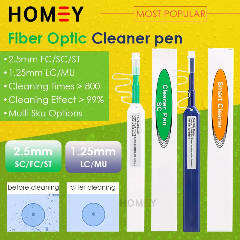 Fiber Optic Cleaner Tool Optical Connectors Cleaning Pen with 800+ for LC/MU 1.25mm UPC/APC Ferrules Push Type
Fiber Optic Cleaner Tool Optical Connectors Cleaning Pen with 800+ for LC/MU 1.25mm UPC/APC Ferrules Push Type
