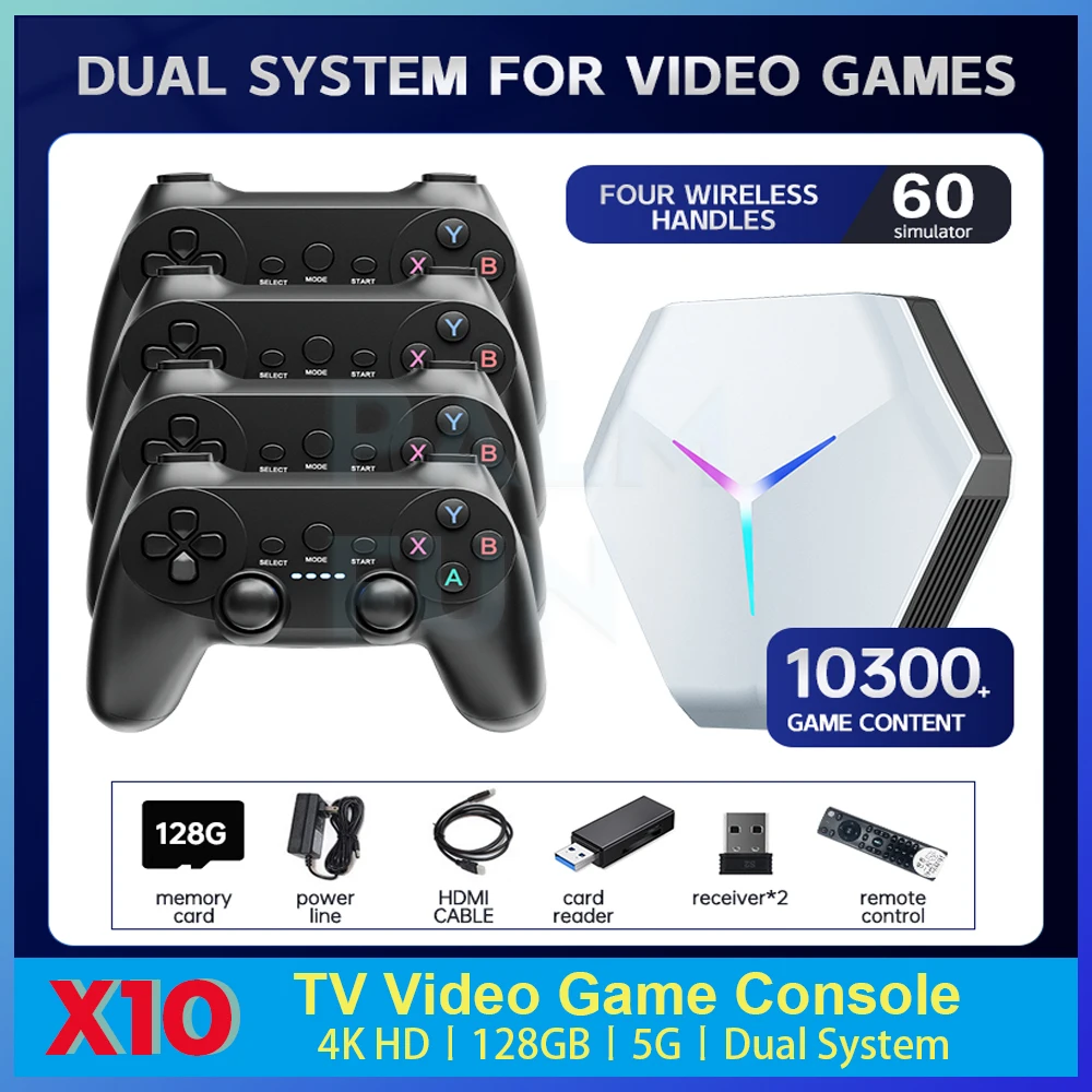 X10 Video Game Console 4K HD TV Game Stick 5G Dual System Wireless Gamepad 128G 10300 Retro Games Emulators for PSP N64 PS1
X10 Video Game Console 4K HD TV Game Stick 5G Dual System Wireless Gamepad 128G 10300 Retro Games Emulators for PSP N64 PS1