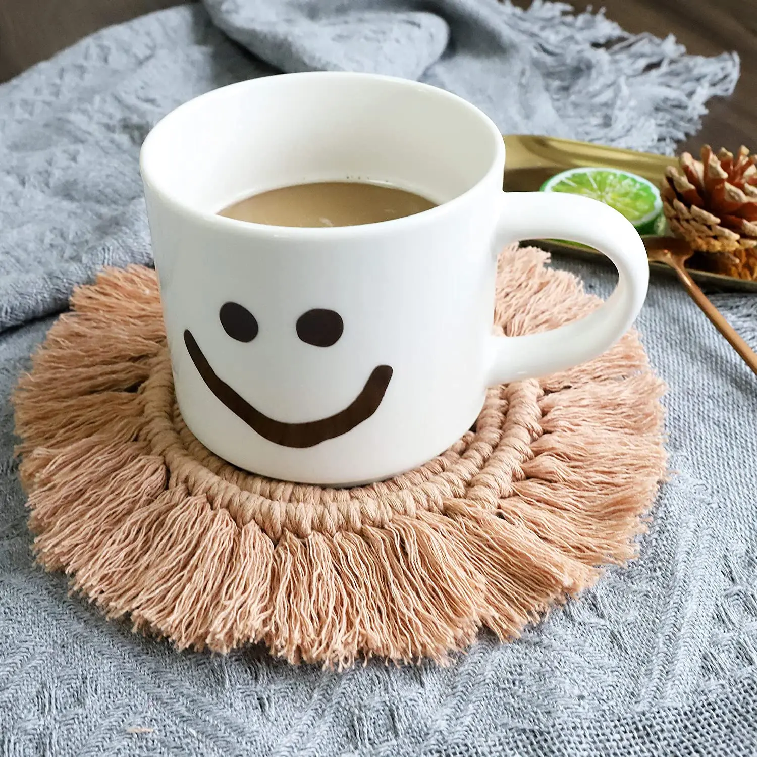 4 Pack Handmade Macrame Coasters for Coffee Table Absorbent Protect Furniture from Damage, Round Cup Mat for Home
4 Pack Handmade Macrame Coasters for Coffee Table Absorbent Protect Furniture from Damage, Round Cup Mat for Home