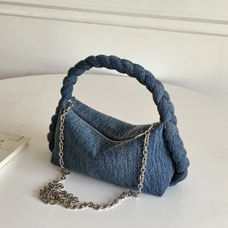 

2023 New Zipper Women‘s Bags Metal chain Female Mini Jean Hobos Handbags Korean Denim Ladies Crossbody Shoulder Bag Whole Sale