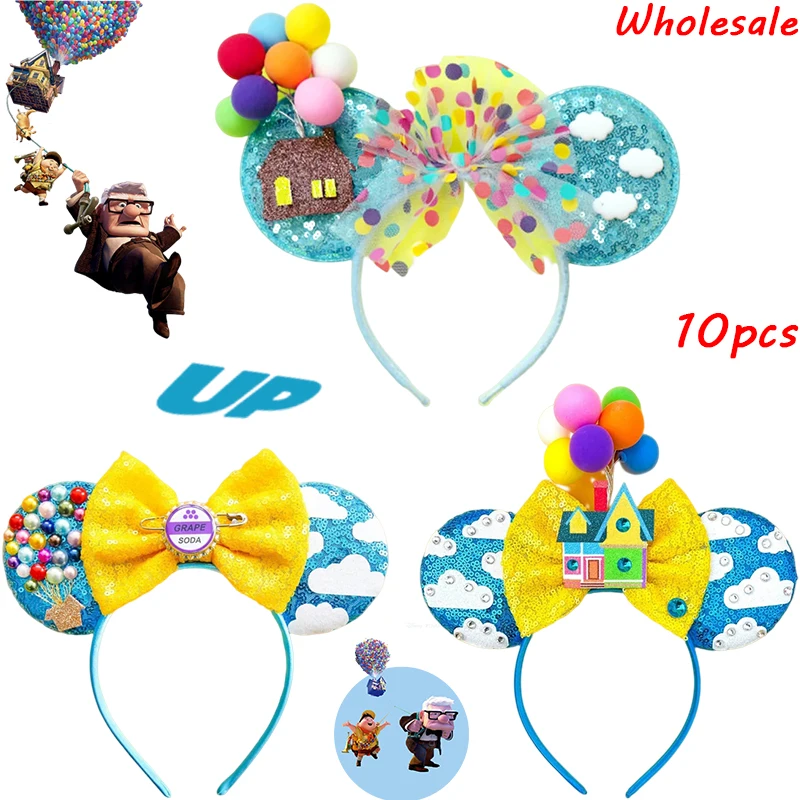 

10pcs Wholesale Disney UP Headbands Kids Cap of GRAPE SODA Hair Accessories Women Hot Air Balloon Bow Clouds Ears Hairband Girls