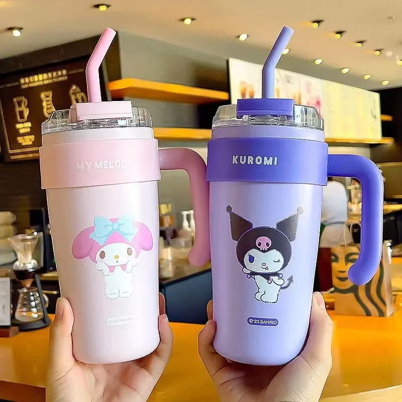 

860ML Sanrio Kuromi Thermos Bottle Cute My Melody Sippy Water Cup Vacuum Flask Stainless Steel High Capacity Insulated Mug Gifts