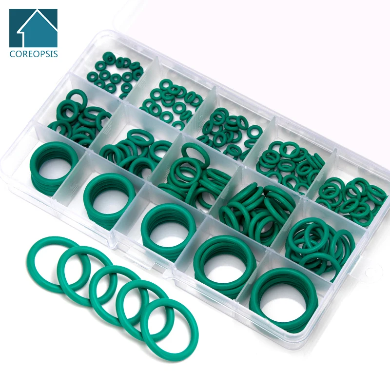 

150PCS/box Fluorine Rubber FKM Sealing O-rings CS 1.5mm 1.9mm 2.4mm 3.1mm OD 6mm-30mm Green Gasket Replacements Kits FQ042-063