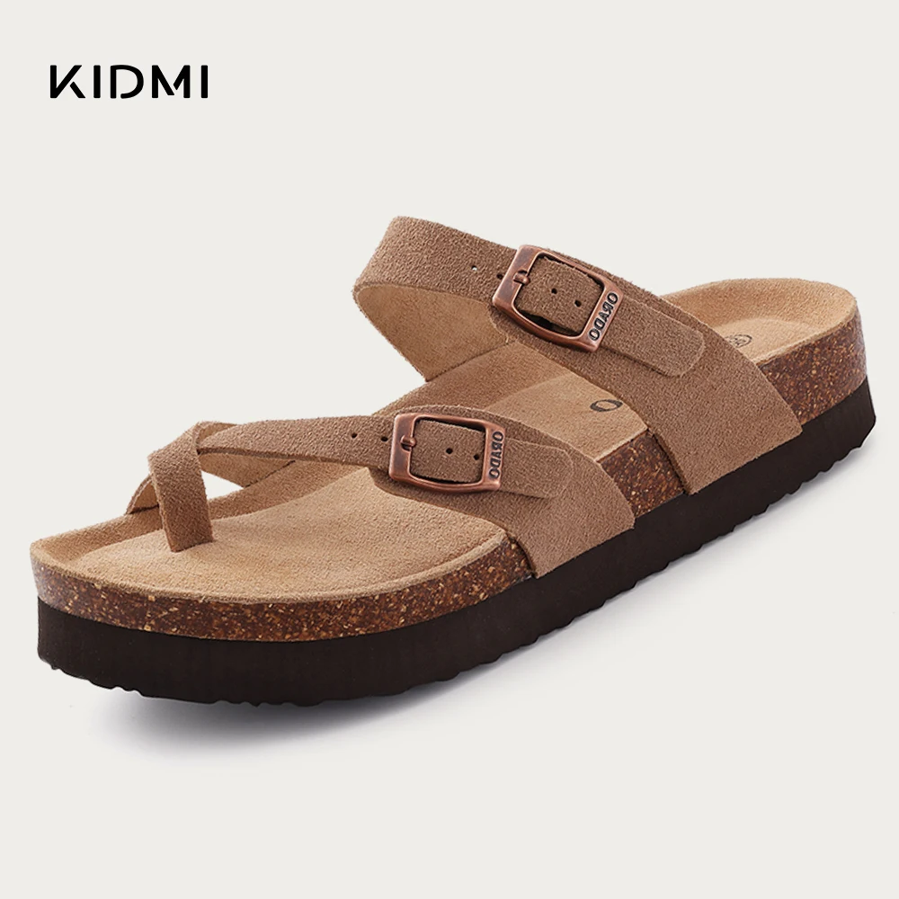 

Kidmi Women's Mules Sandals Fashion Men Clogs Cork Insole Sandals Suede Beach Slides With Arch Support Soft Home Shoes For Women