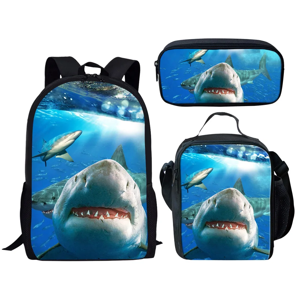 

Shark Design 3Pcs School Bags Set for Teen Boys Girls Schoolbag Casual Backpack for Students Bookbag Large Capacity Backpack