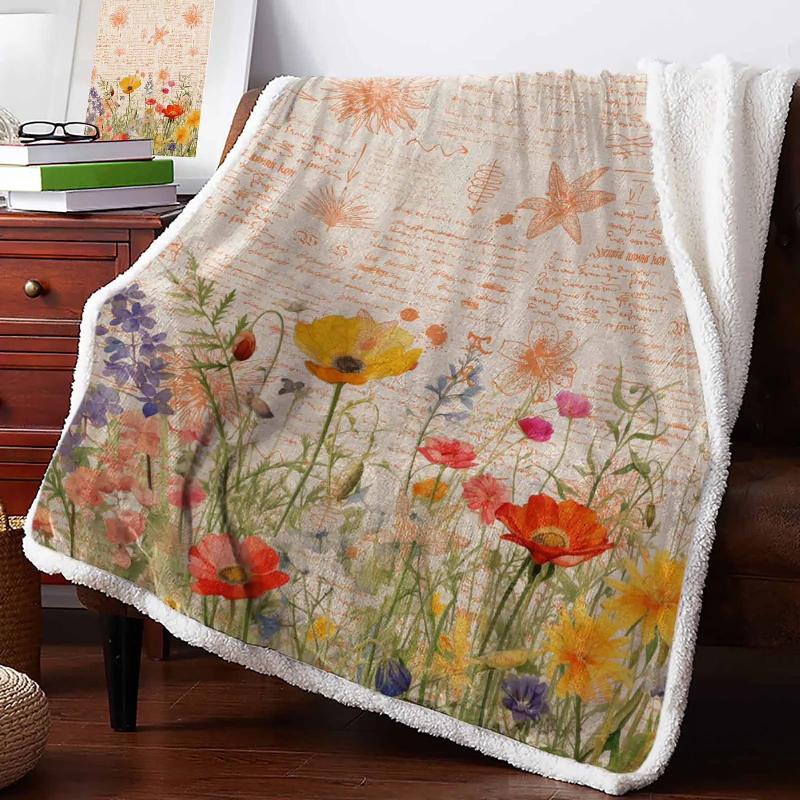 

Poppy Flower Watercolor Vintage Cashmere Blanket Warm Winter Soft Throw Blankets for Beds Sofa Wool Blanket Bedspread