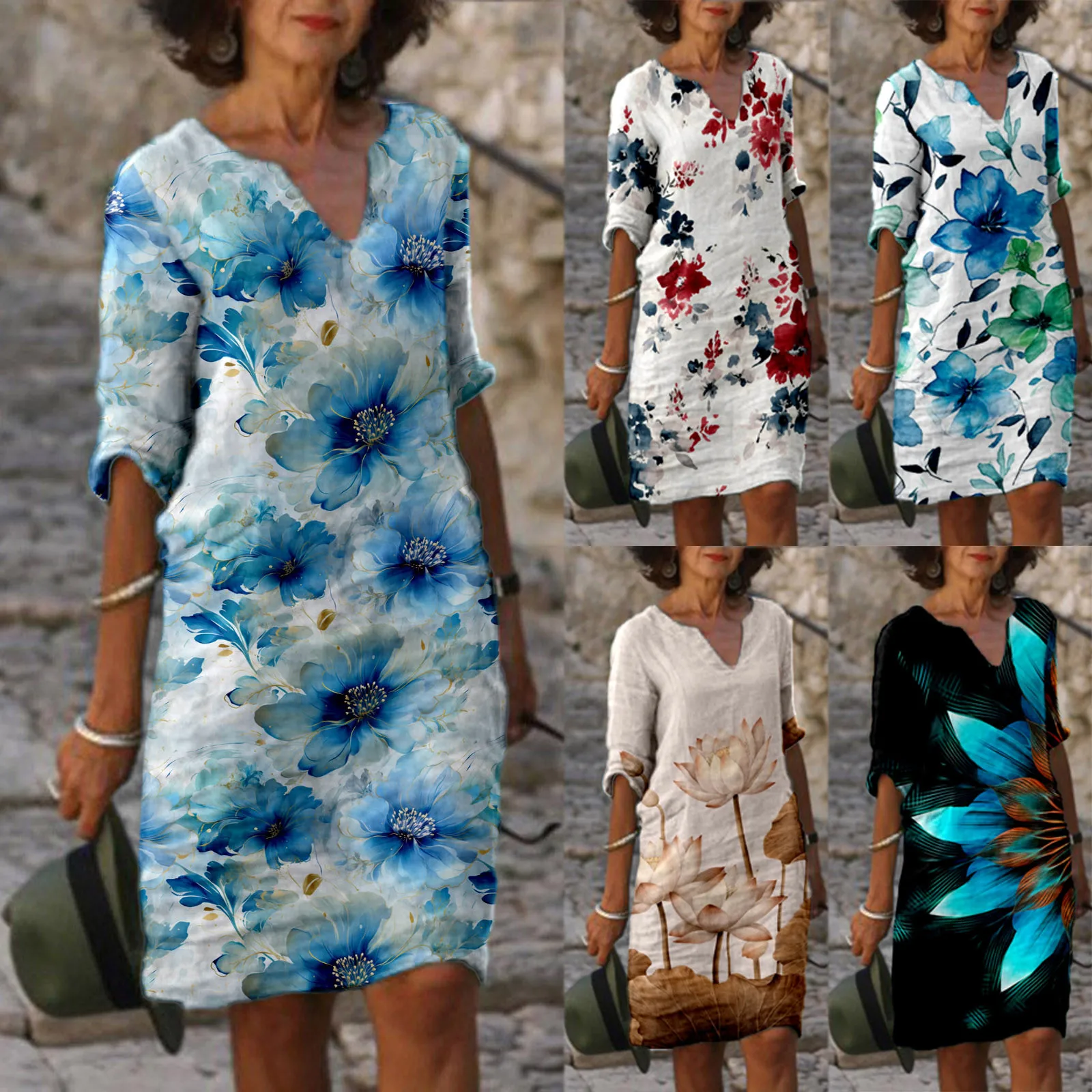 Women Casual V Neck Elegant Retro Printed Medium Sleeved Casual Dress Casual Dress Oversized Pleated Retro
Women Casual V Neck Elegant Retro Printed Medium Sleeved Casual Dress Casual Dress Oversized Pleated Retro