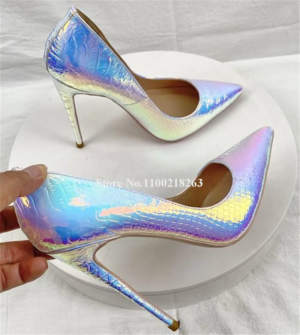 Newest Silver Snake Gradient Pattern Leather Pumps Sexy Pointed Toe Shining Stiletto Heel 12cm Dress Shoes Wedding Heels
Newest Silver Snake Gradient Pattern Leather Pumps Sexy Pointed Toe Shining Stiletto Heel 12cm Dress Shoes Wedding Heels