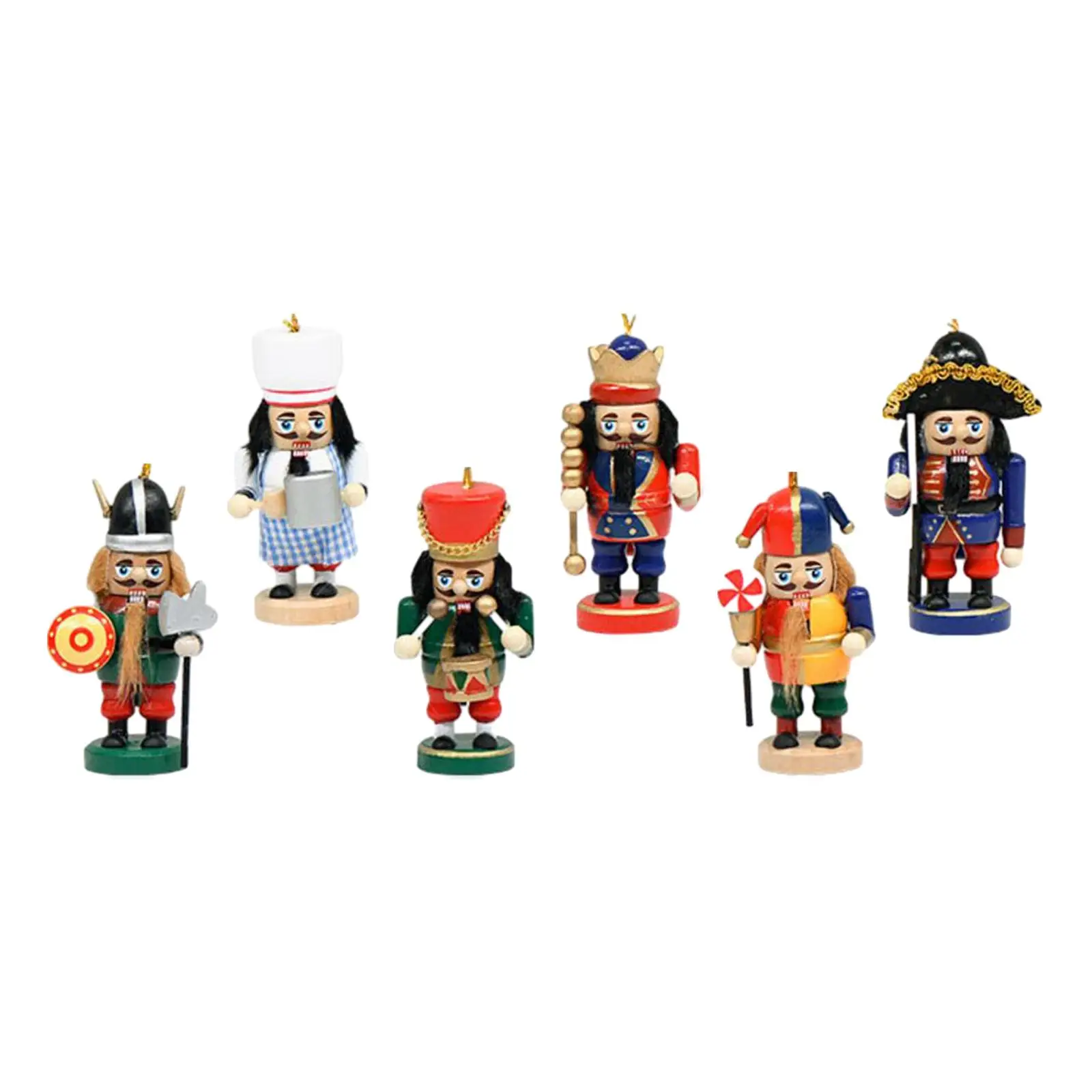 

6Pcs Christmas Nutcracker Soldier Hand Painted Doll Wooden Nutcracker King Solider Figurine for Desktop Party Holiday Home Decor