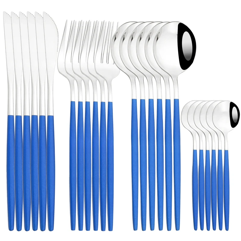 

Zoseil 24Pcs Blue Silver Cutlery Set Stainless Steel Forks Spoons Knives Kitchen Cutlery Flatware Tableware Set Silverware Set