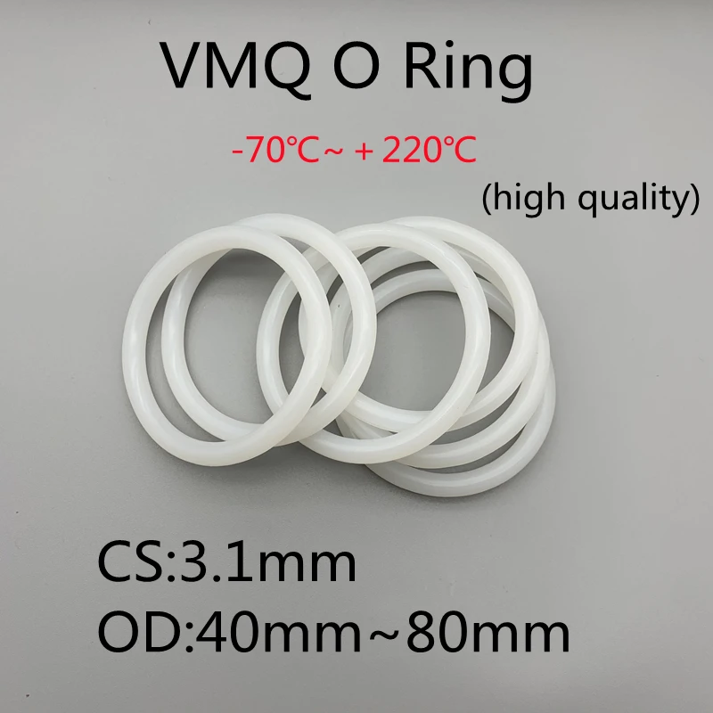 

20 шт. белая силиконовая прокладка кольца VMQ CS 3,1 мм внешний диаметр 40 ~ 80 мм пищевой класс Водонепроницаемая шайба резиновая силиконовая прокладка резиновое уплотнительное кольцо