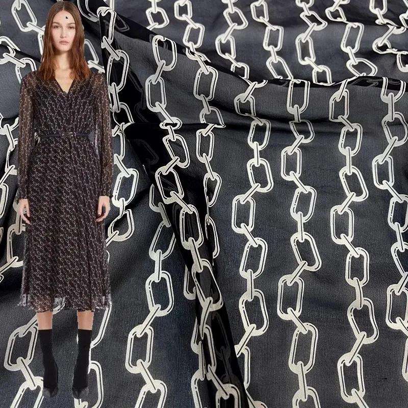 Europe And America Black And White Chain Printed Natural Georgette Fabric For Women Dress Blouse Handmade DIY Cloth Sewing
Europe And America Black And White Chain Printed Natural Georgette Fabric For Women Dress Blouse Handmade DIY Cloth Sewing