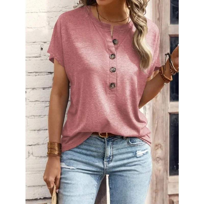 2024 summer women's new top solid color twist button fashion short-sleeved T-shirt woman WQWF-1698
2024 summer women's new top solid color twist button fashion short-sleeved T-shirt woman WQWF-1698