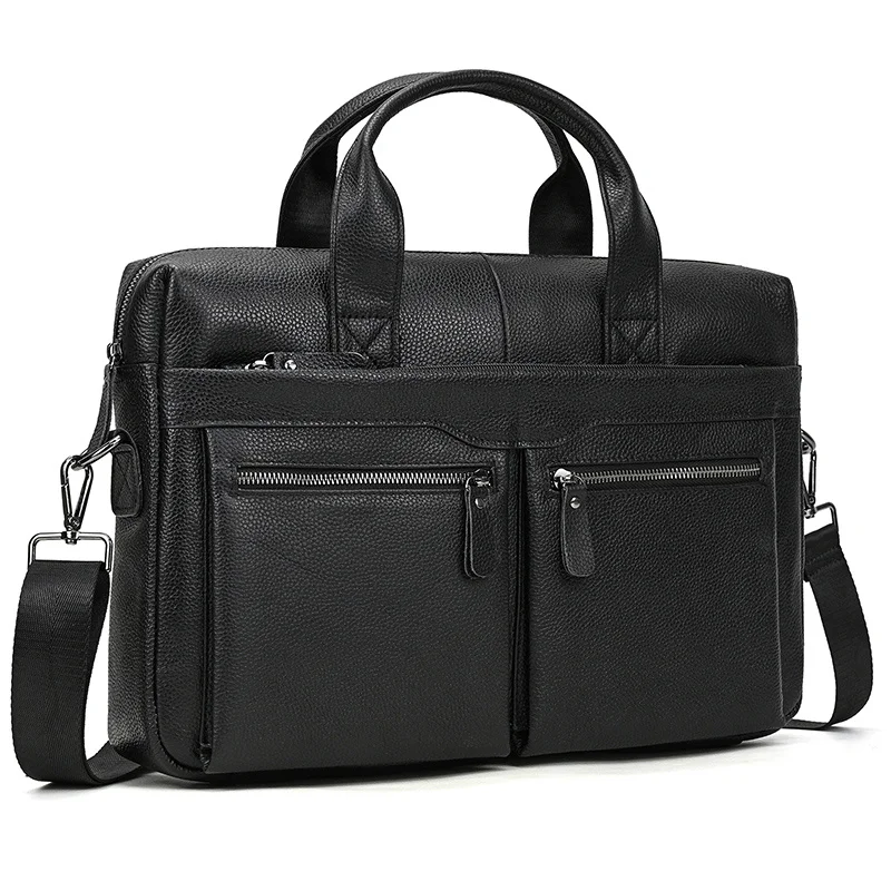 

Newsbirds New Fashion Black Leather Briefcase For Men Male Genuine Leather Men's Laptop Bag Handbags Work Totes Korean Style