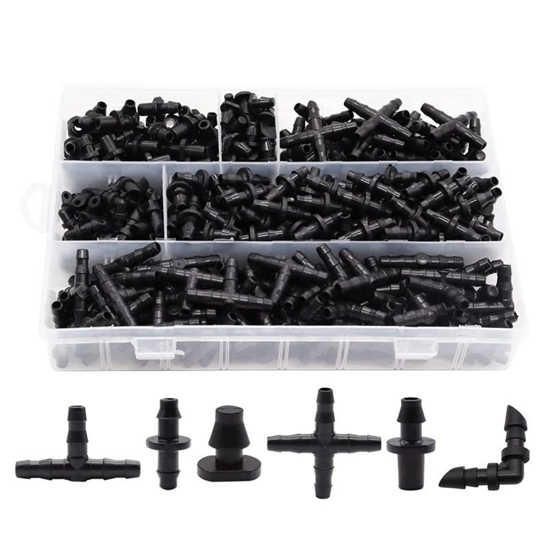 

Drip Irrigation Barbed Connectors Kit 4Mm Drip Irrigation Fittings Black For Vegetable Garden Lawn Flower Pot