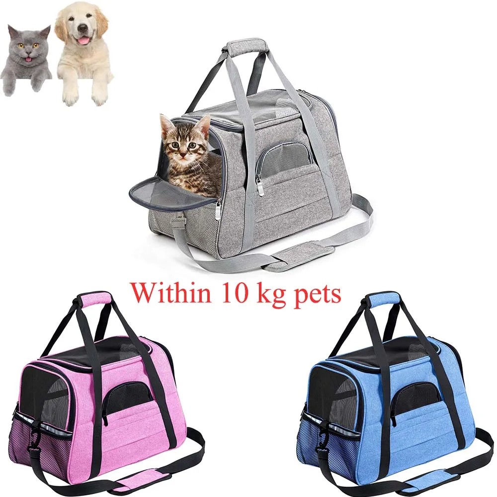 

Soft Pet Carriers Foldable Cat Bag Breathable Dog Carrier Bags Outgoing Travel Portable Pets Handbag with Locking Safety Zippers