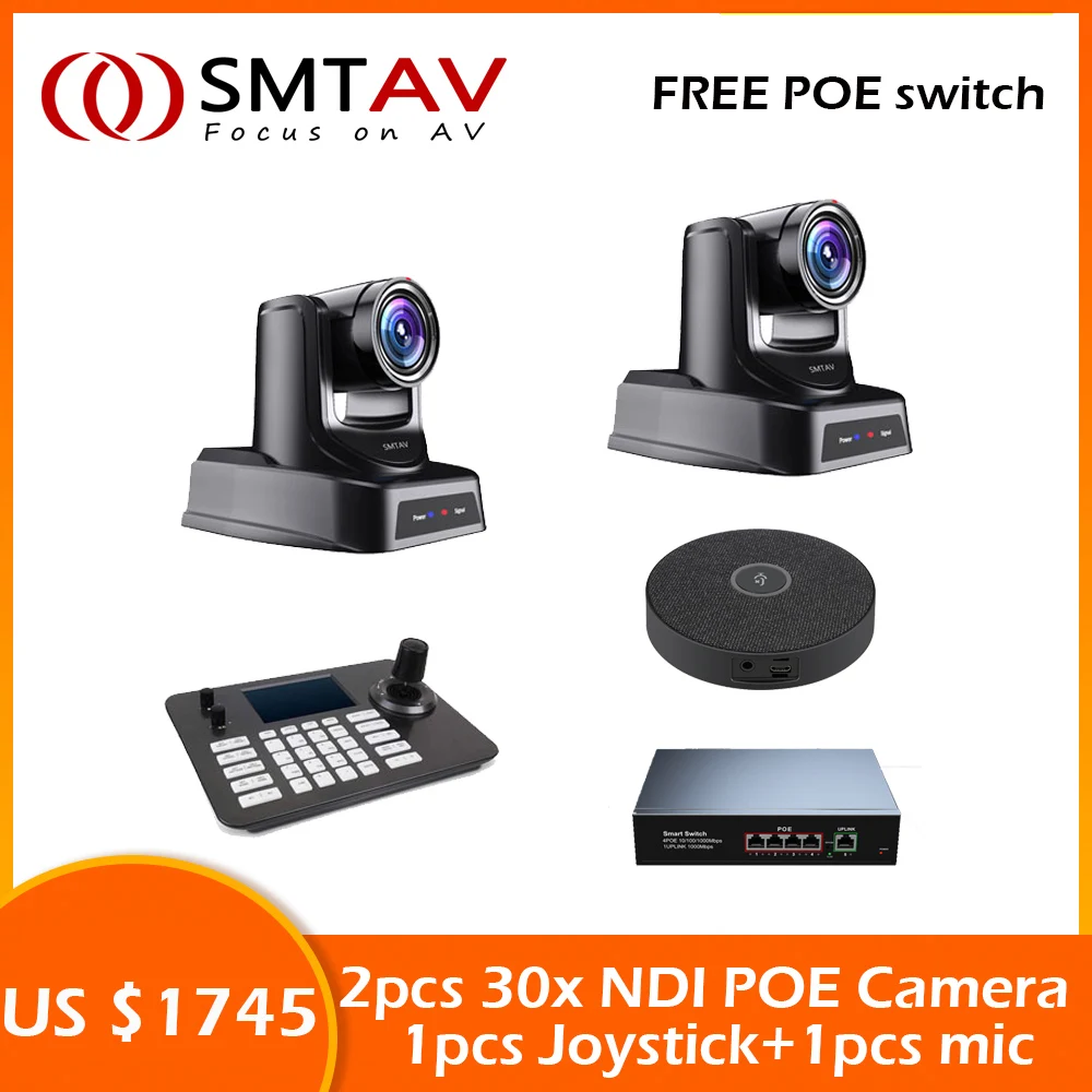 SMTAV 2 шт. POE NDI PTZ-камера 30x и 1 шт. сетевой джойстик 4D POE контроллер и захват на 360 ° для дальнего поля USB-микрофон
SMTAV 2 шт. POE NDI PTZ-камера 30x и 1 шт. сетевой джойстик 4D POE контроллер и захват на 360 ° для дальнего поля USB-микрофон