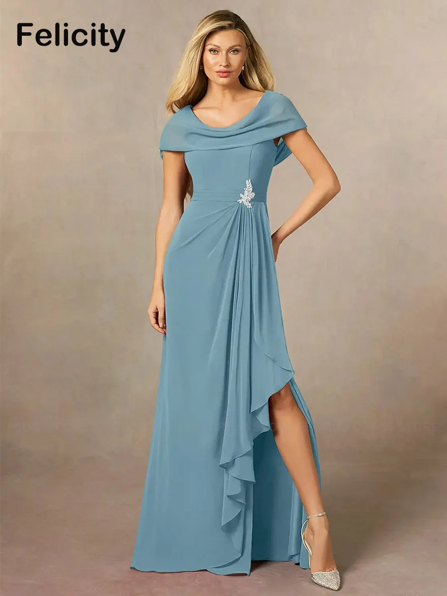 Simple Mother of the Bride Dresses 2023 A-Line O-neck Pleated Formal Wedding Guest Party Dresses Side Slit Robes Invitée Mariage
Simple Mother of the Bride Dresses 2023 A-Line O-neck Pleated Formal Wedding Guest Party Dresses Side Slit Robes Invitée Mariage