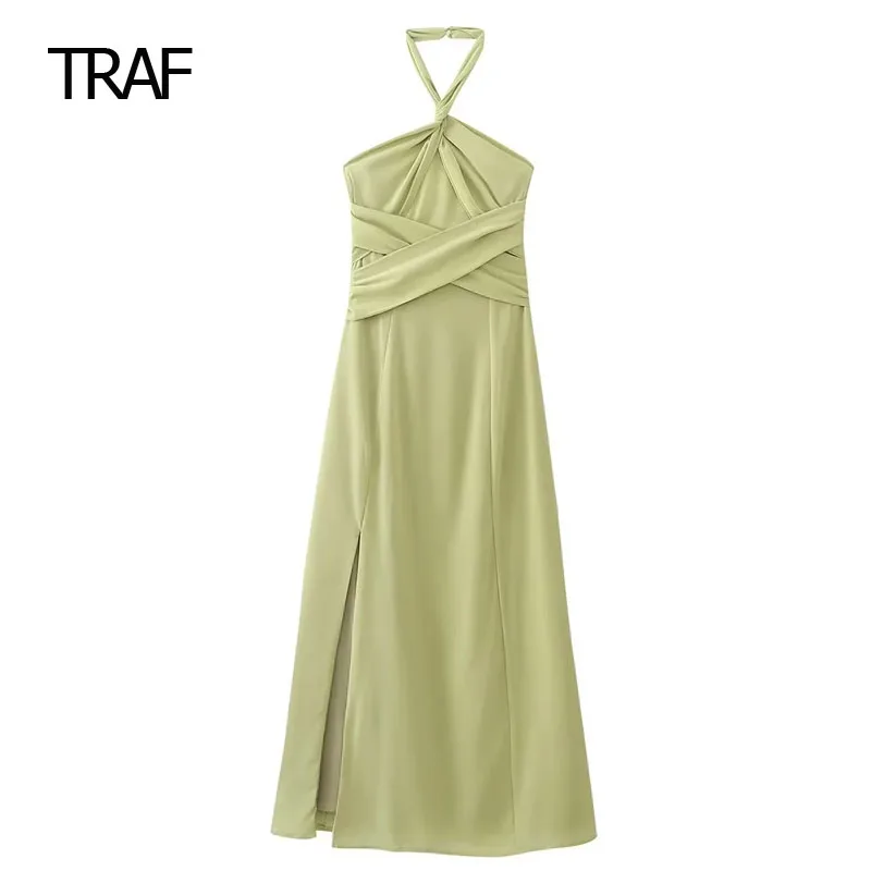 TRAF Halter Dresses For Women 2023 Summer Ruffle Slip Backless Dress Green Long Prom Dress Party Evening Elegant Luxury
TRAF Halter Dresses For Women 2023 Summer Ruffle Slip Backless Dress Green Long Prom Dress Party Evening Elegant Luxury