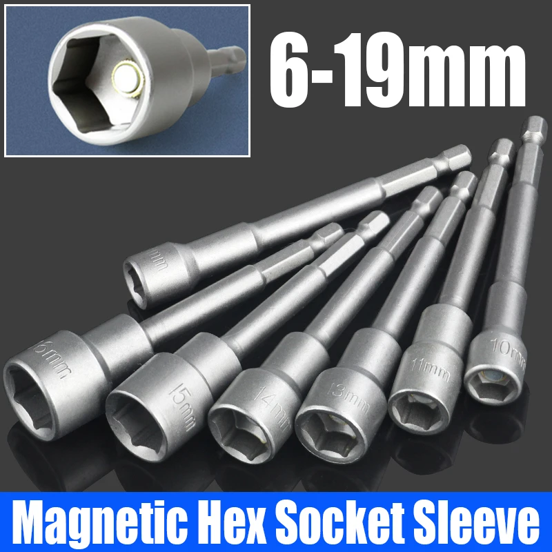 

1PCS 6-19mm L=100mm Hex Socket Sleeve Nozzles Nut Driver Magnetic Impact Socket Hex Shank Socket Wrench Socket Screwdriver
