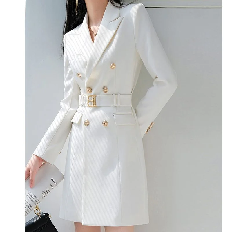Office Double Breasted With Belt Skinny Autumn New Suit Dresses Casual Fashion Women Temperament Korean Work A-line Dress
Office Double Breasted With Belt Skinny Autumn New Suit Dresses Casual Fashion Women Temperament Korean Work A-line Dress