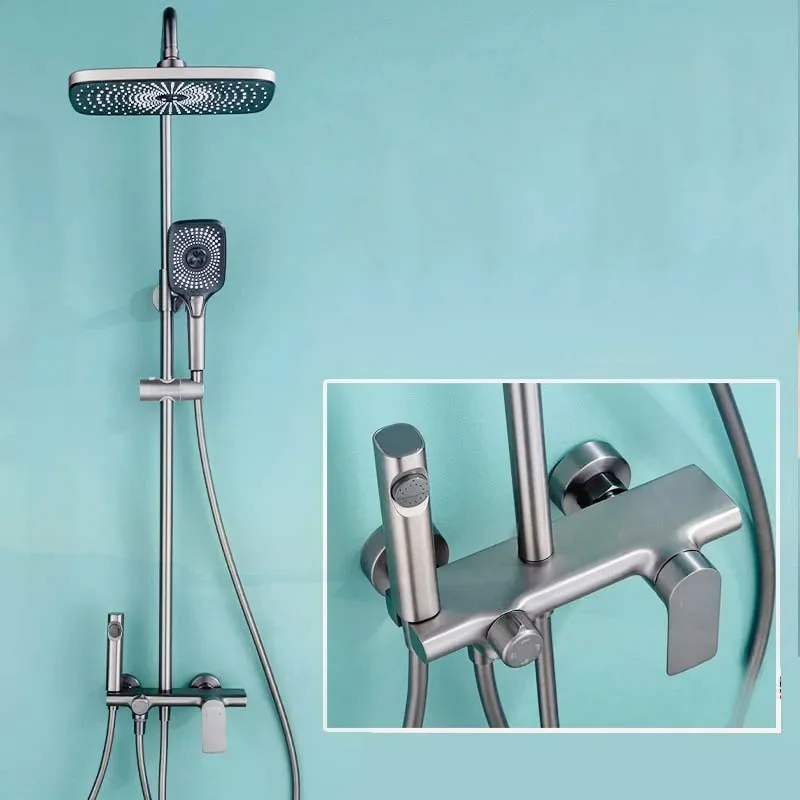 Wall Mount Square Gun Gray Shower Faucet Set Bathroom Hot Cold Mixer Showers System SPA Rainfall Bath Tap Round Rod Black
Wall Mount Square Gun Gray Shower Faucet Set Bathroom Hot Cold Mixer Showers System SPA Rainfall Bath Tap Round Rod Black