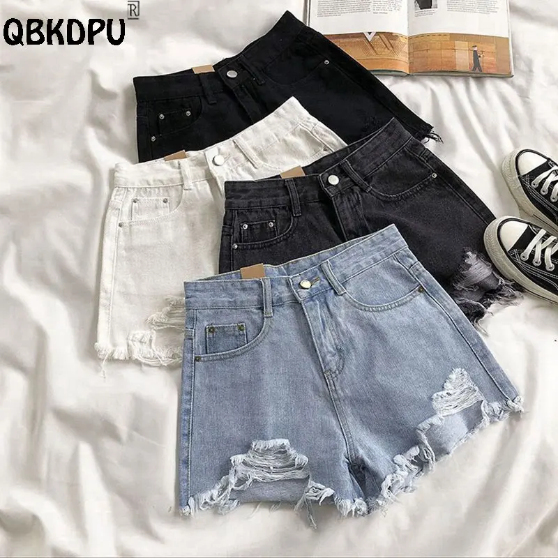 

Streetwear Ripped Denim Shorts Women Summer Trendy Hot Jeans High Waist Baggy Short Vaqueros Design Frayed Pantalones Cortos