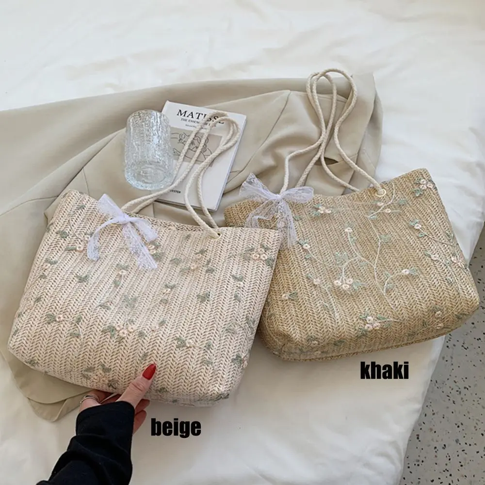 Woven Beach Tote - Large Straw Shoulder Bag with Magnetic Closure 2 S67d394736eb542a8bcffc48e15393a4ep