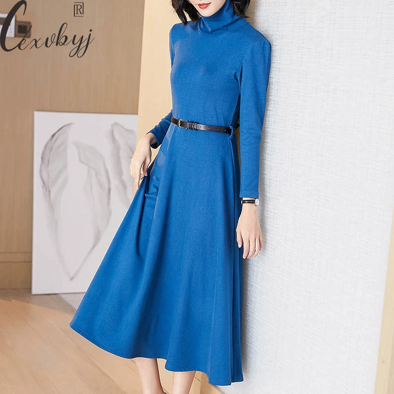 Turtleneck Dress Women Elegant Long Sleeve Midi-Legth Dress Oversized 90kg Bottoming Dress With Belt All-Match Casual Vestidos 
Turtleneck Dress Women Elegant Long Sleeve Midi-Legth Dress Oversized 90kg Bottoming Dress With Belt All-Match Casual Vestidos