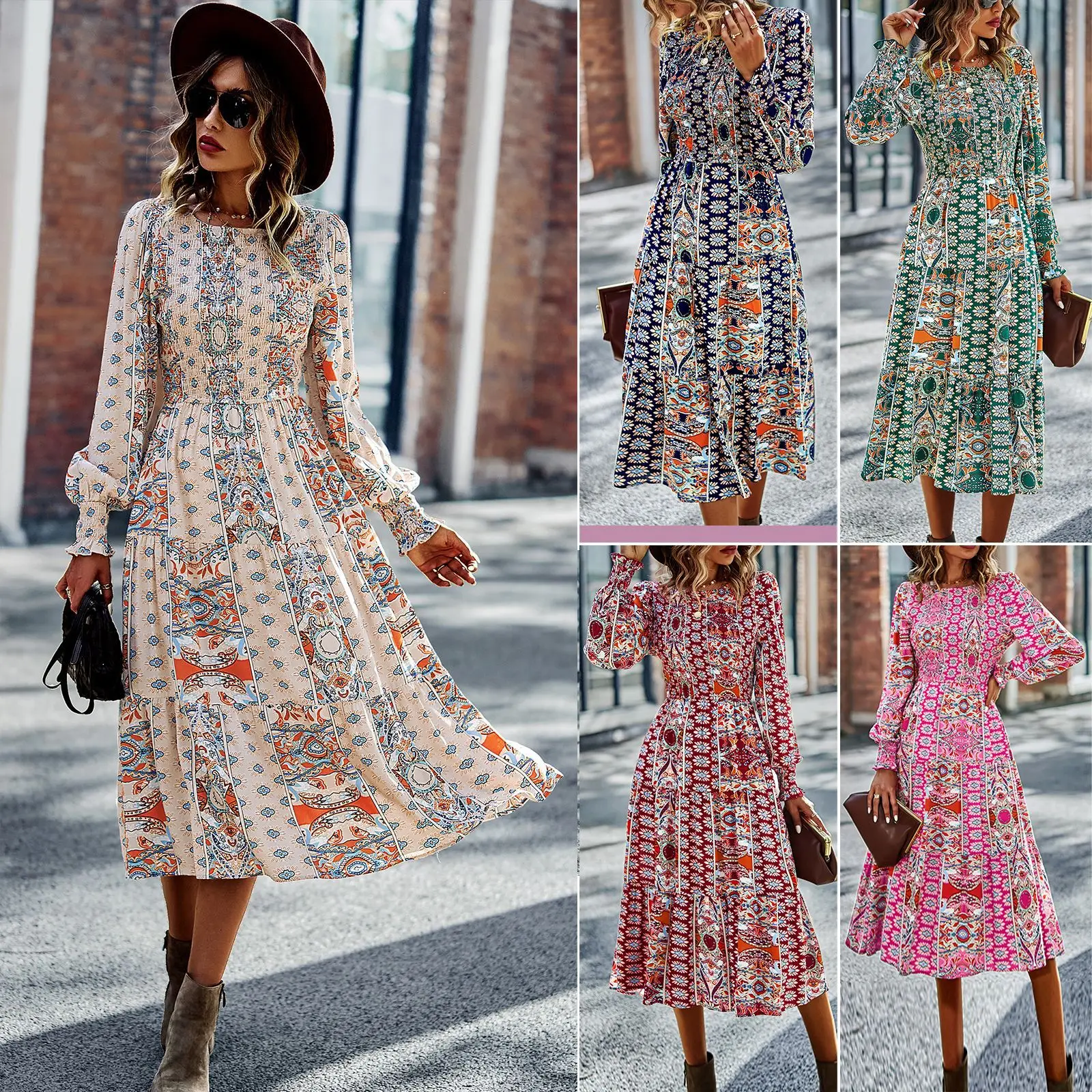 Women's Dress Spring and Autumn New Elegant Bohemia Round Collar Long Sleeve Dress Casual Loose Pullover Fashion Printing Dress
Women's Dress Spring and Autumn New Elegant Bohemia Round Collar Long Sleeve Dress Casual Loose Pullover Fashion Printing Dress