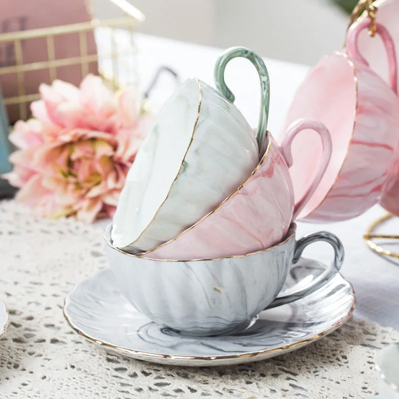 

200ML European Marble Texture Porcelain Cups and Saucers Coffee Cup Ceramic English Afternoon Tea Breakfast Milk Cups Coffee Set