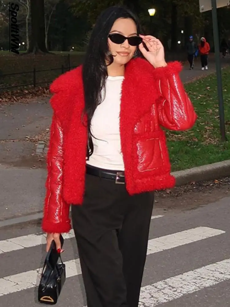 Fashion Red Short Faux Leather Jacket Women Casual Lapel Long Sleeve Warm Female Coats 2023 Winter Lady Thicken Street Outerwear
Fashion Red Short Faux Leather Jacket Women Casual Lapel Long Sleeve Warm Female Coats 2023 Winter Lady Thicken Street Outerwear