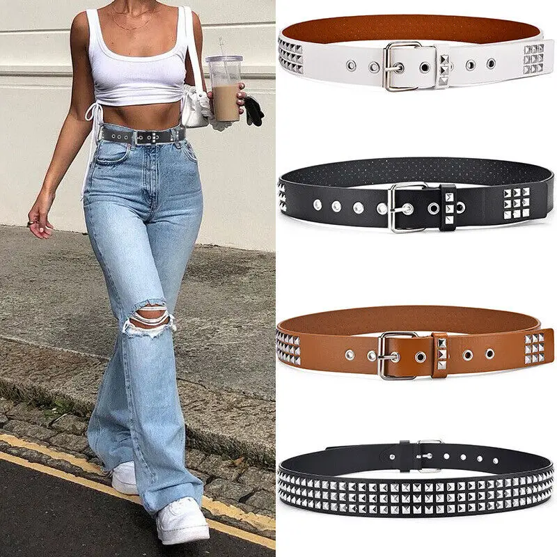 

New Fashion Rivet Belt Men and Women's Studded Belt Punk Goth Rock With Pin Buckle PU Leather Waistband Jeans Y2K Accessories