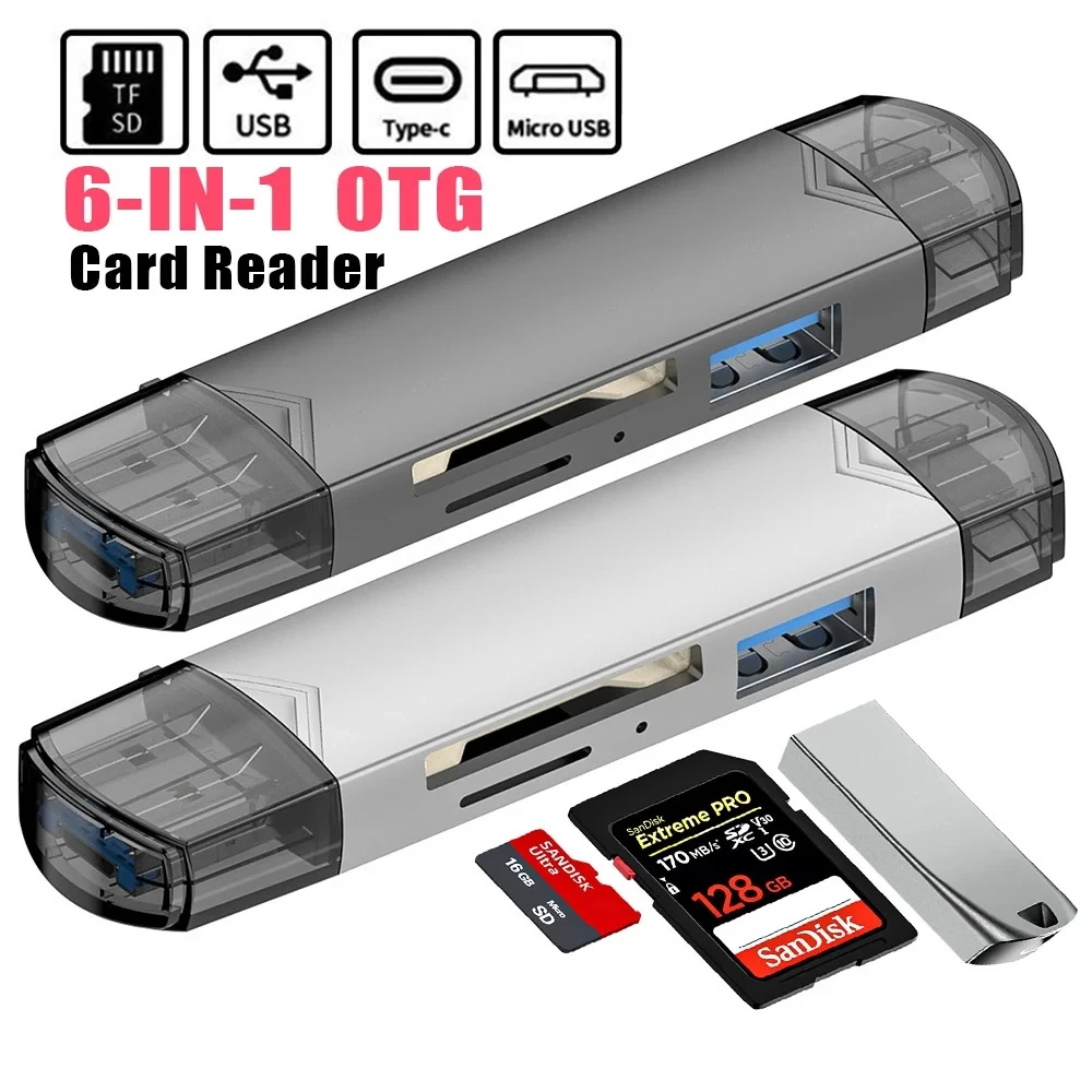 

OTG Type C SD TF Card Reader 6 in 1 USB 3.0 Micro USB Flash Drive Adapter 5Gbps High Speed Transfer Multifunctional Card Reader