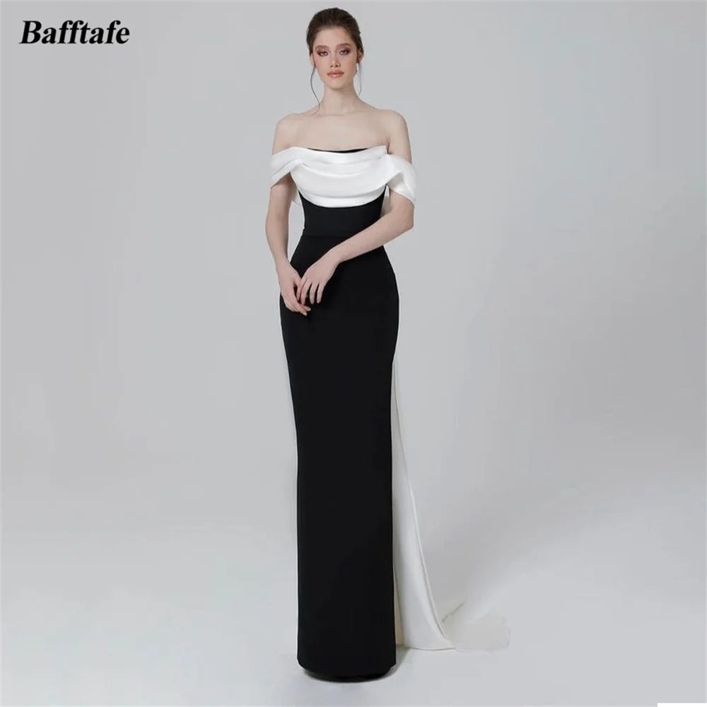 

Bafftafe Black And Ivory Sheath Arabic Evening Dresses Women Formal Party Dress Off The Shoulder Bridesmaid Gowns Prom Dress
